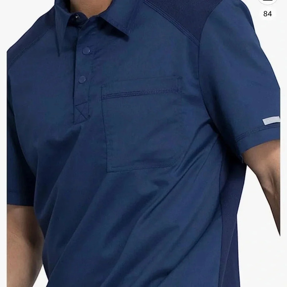 Cherokee Men's Polo Scrub Top, Modern Sporty V-Neck with Breathable Mesh Fabric - Picture 3 of 8